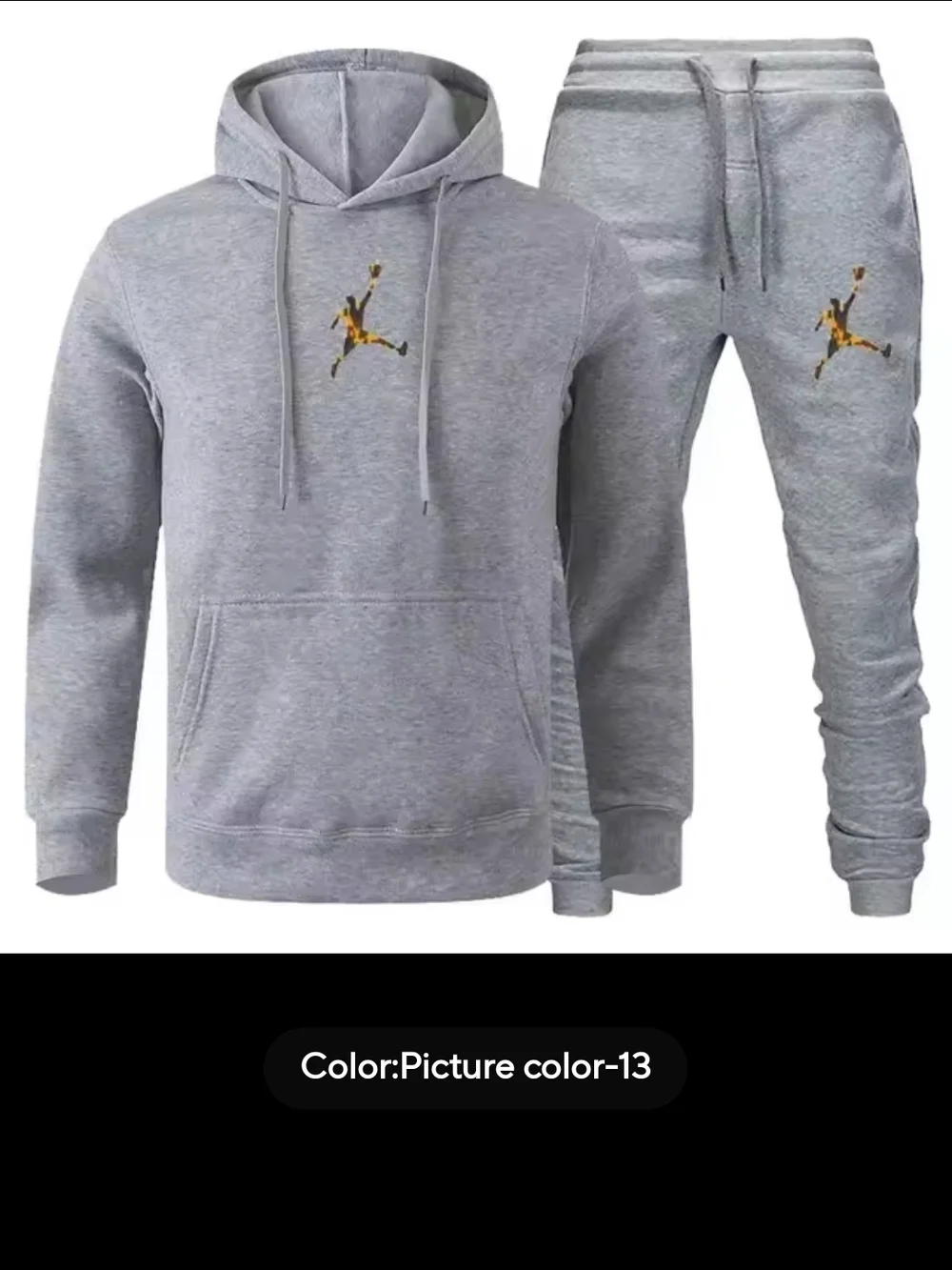 Jordan Gray Hooded Sweatshirt and Jogger Set with Yellow Logo